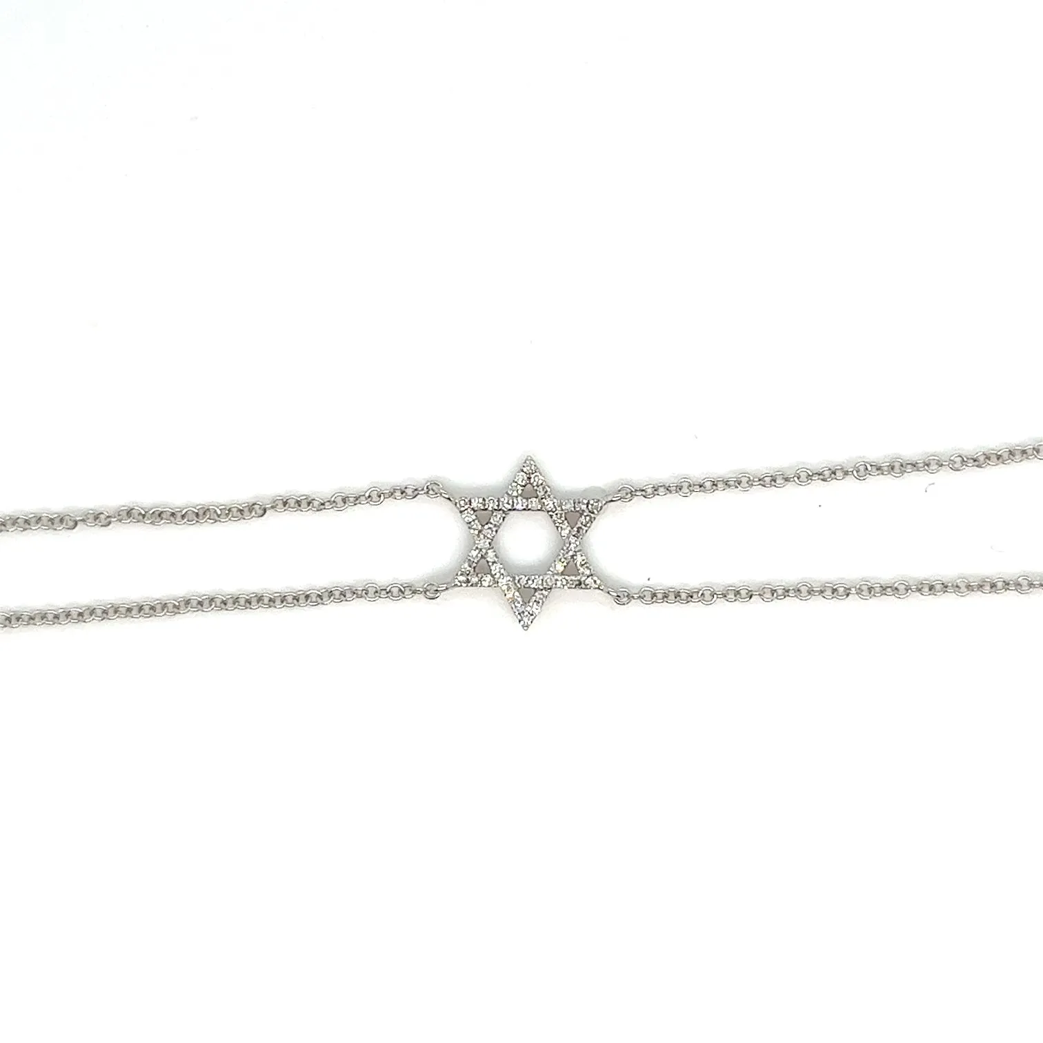14kt White Gold Pav Jewish Star Charm Bracelet with Diamonds