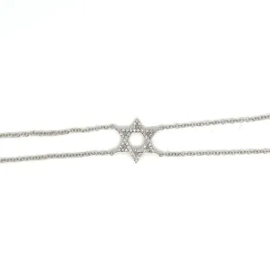 14kt White Gold Pav Jewish Star Charm Bracelet with Diamonds