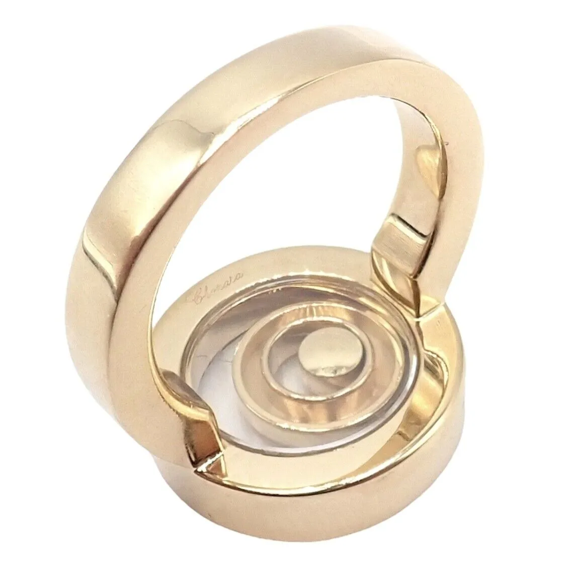 Authentic! Chopard 18k Yellow Gold Diamond Double Circle Happy Spirit Ring