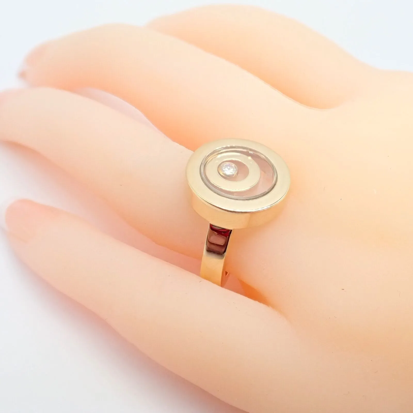 Authentic! Chopard 18k Yellow Gold Diamond Double Circle Happy Spirit Ring