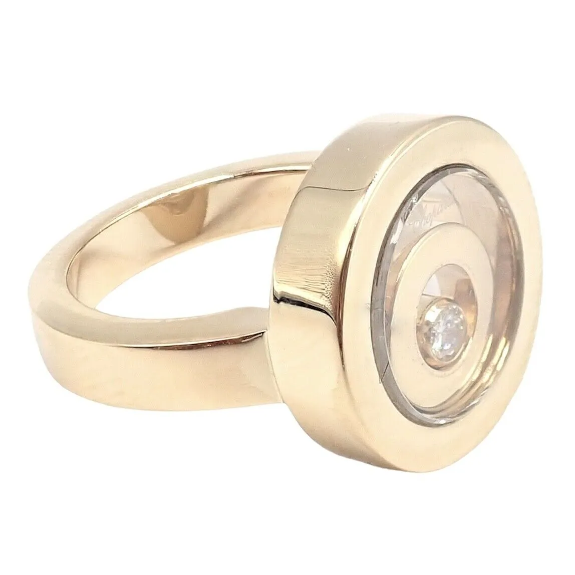 Authentic! Chopard 18k Yellow Gold Diamond Double Circle Happy Spirit Ring