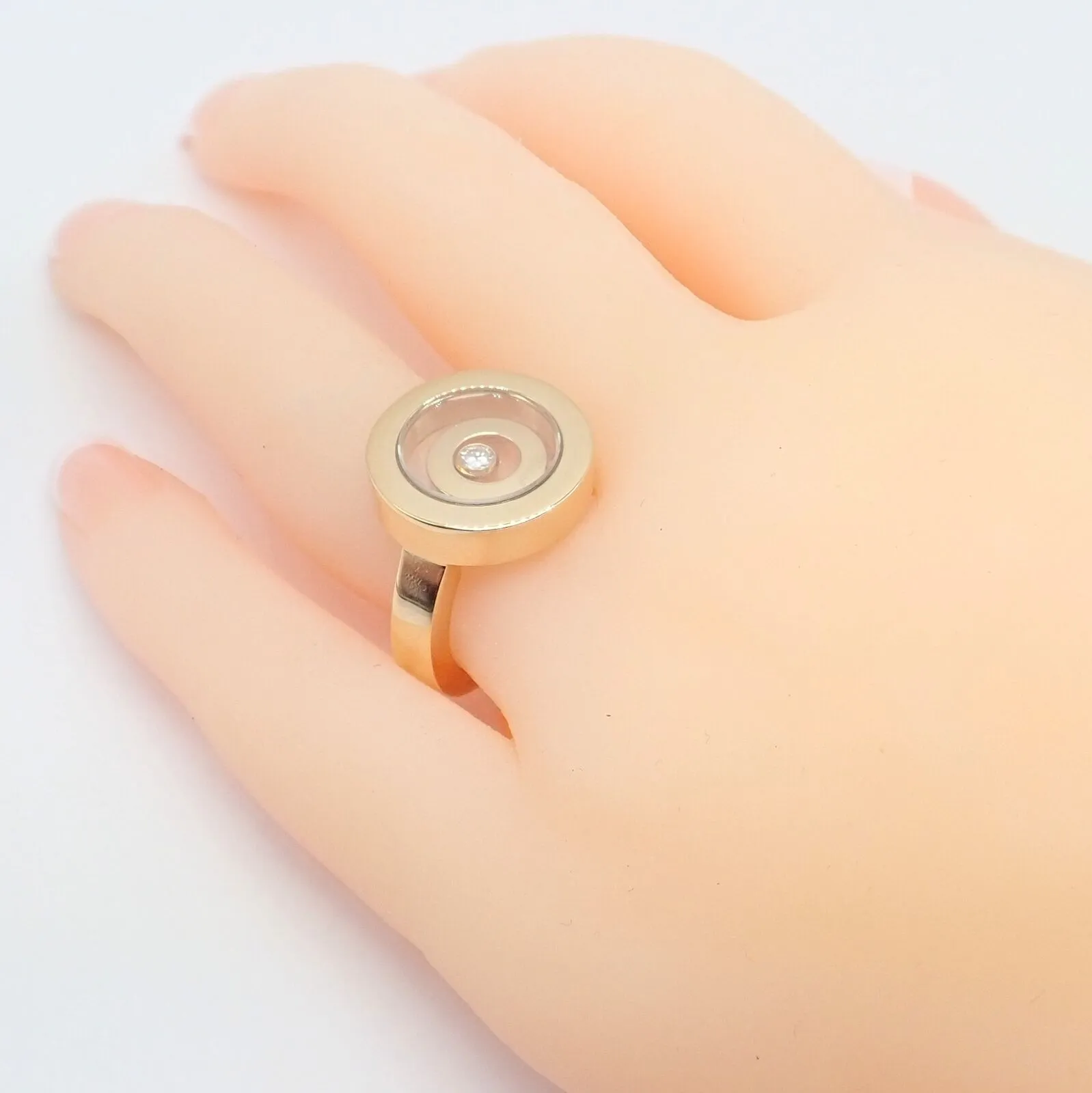 Authentic! Chopard 18k Yellow Gold Diamond Double Circle Happy Spirit Ring