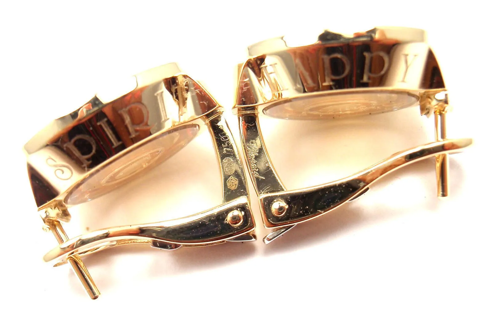 Authentic! Chopard 18k Yellow Gold Happy Spirit Diamond Earrings
