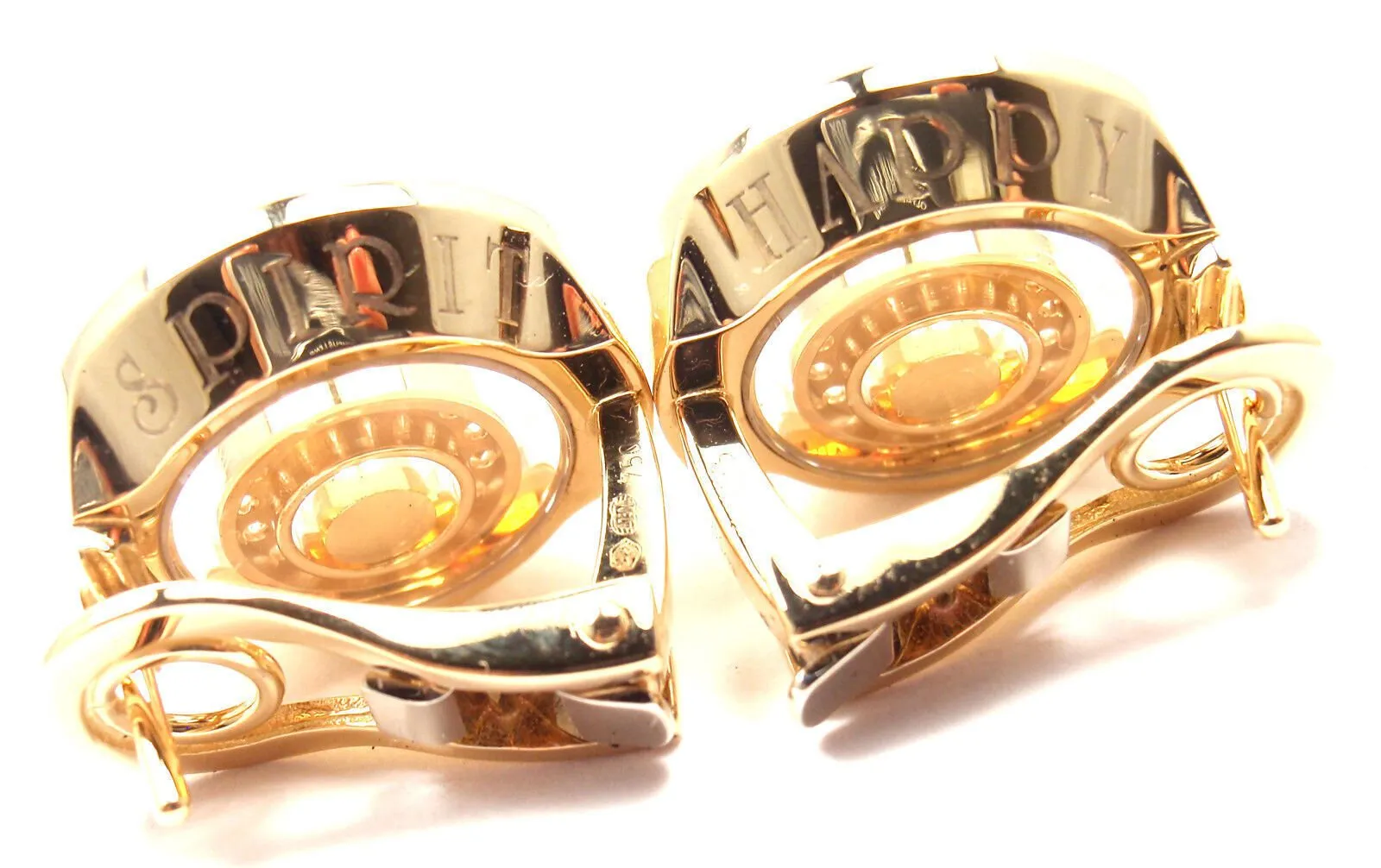 Authentic! Chopard 18k Yellow Gold Happy Spirit Diamond Earrings