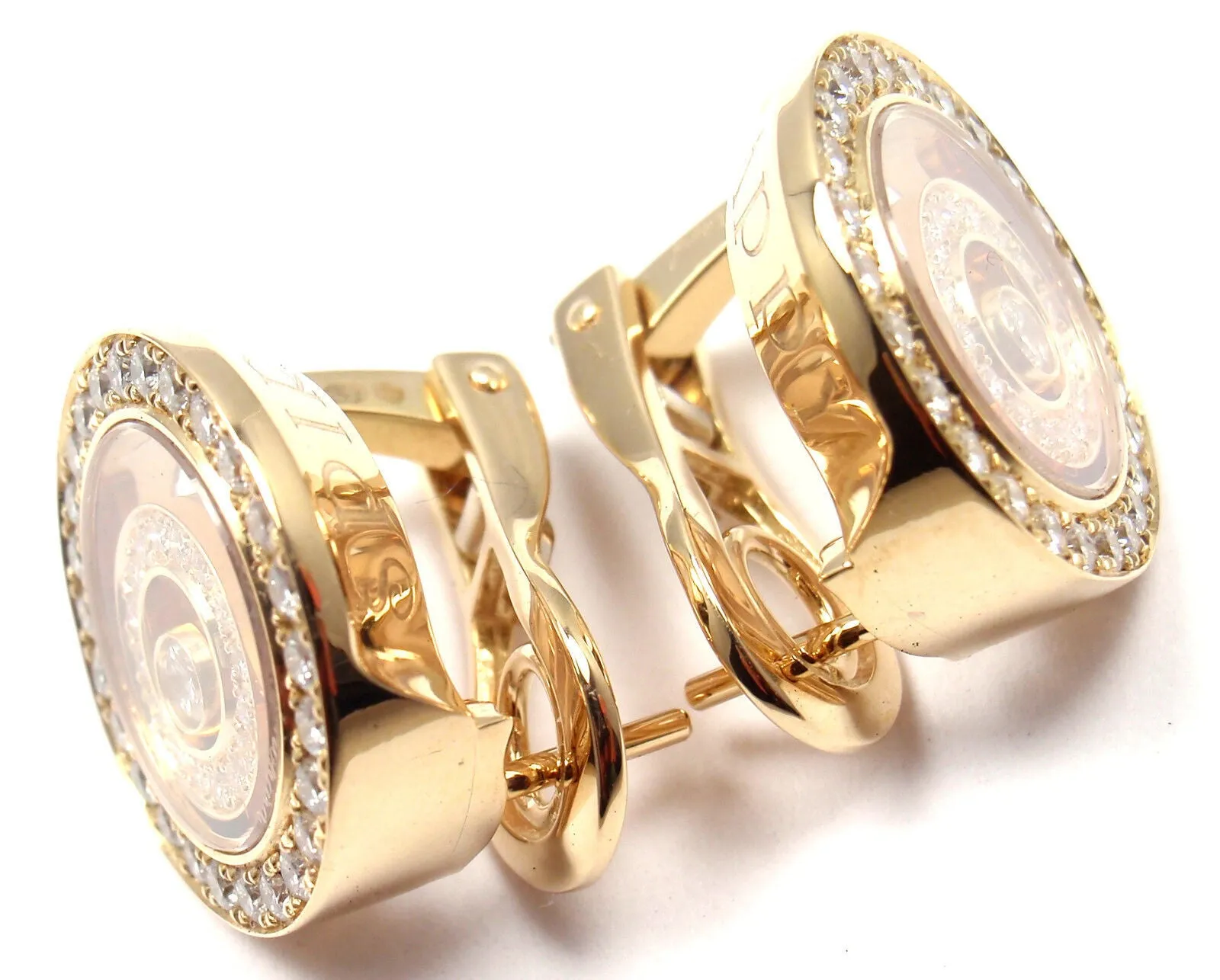 Authentic! Chopard 18k Yellow Gold Happy Spirit Diamond Earrings