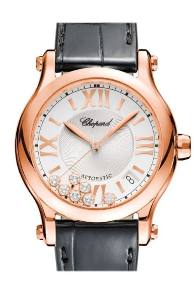 Chopard Happy Sport 36mm Silver Guilloche Dial  18k Rose Gold and Diamonds Ladies Watch 274808-5001