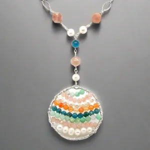 Silver Plated FWP Multi-Gemstone Circle Pendant