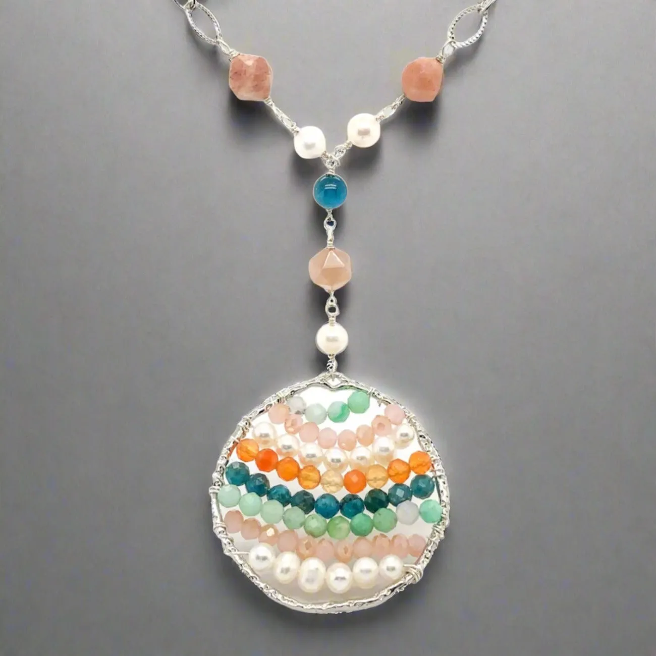 Silver Plated FWP Multi-Gemstone Circle Pendant