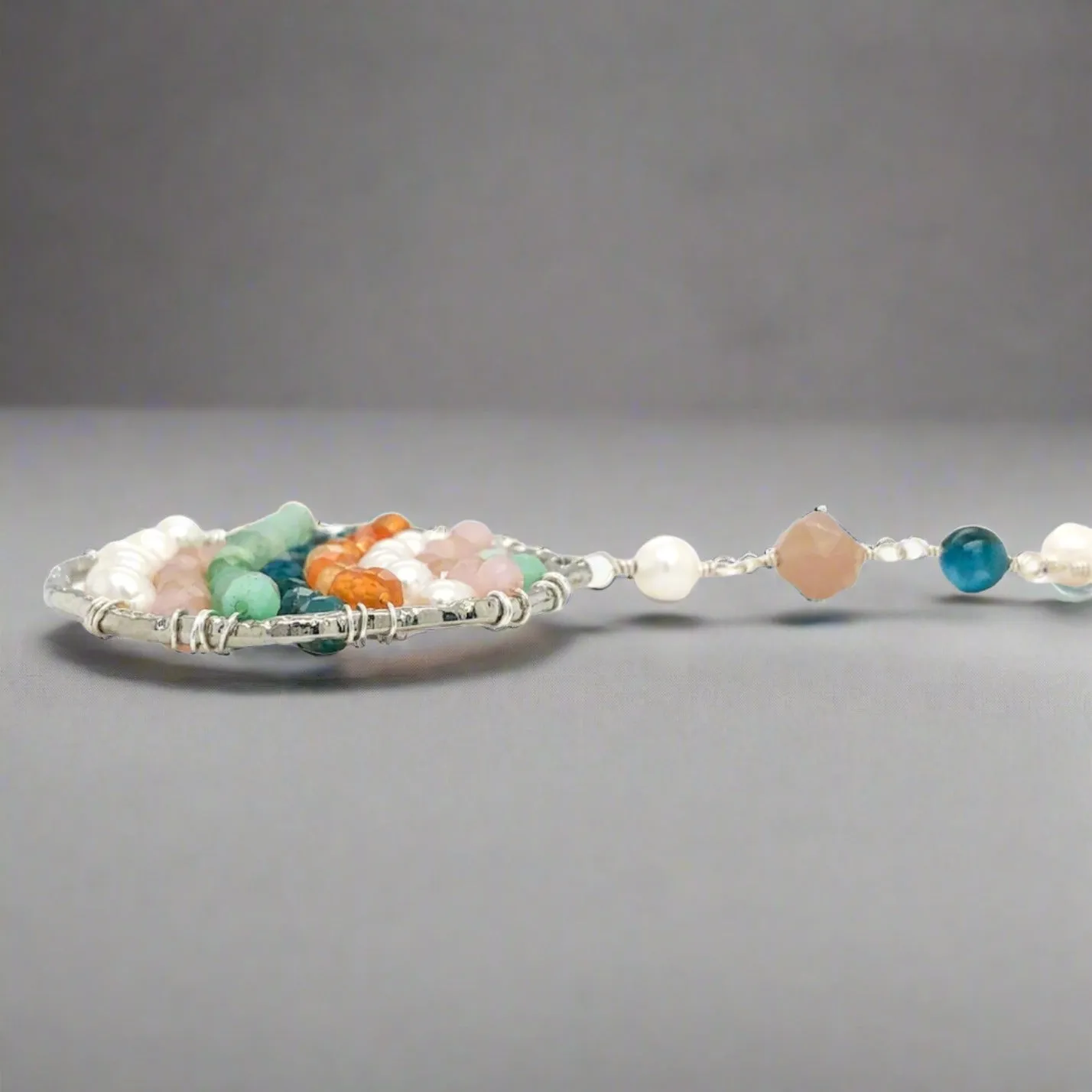 Silver Plated FWP Multi-Gemstone Circle Pendant