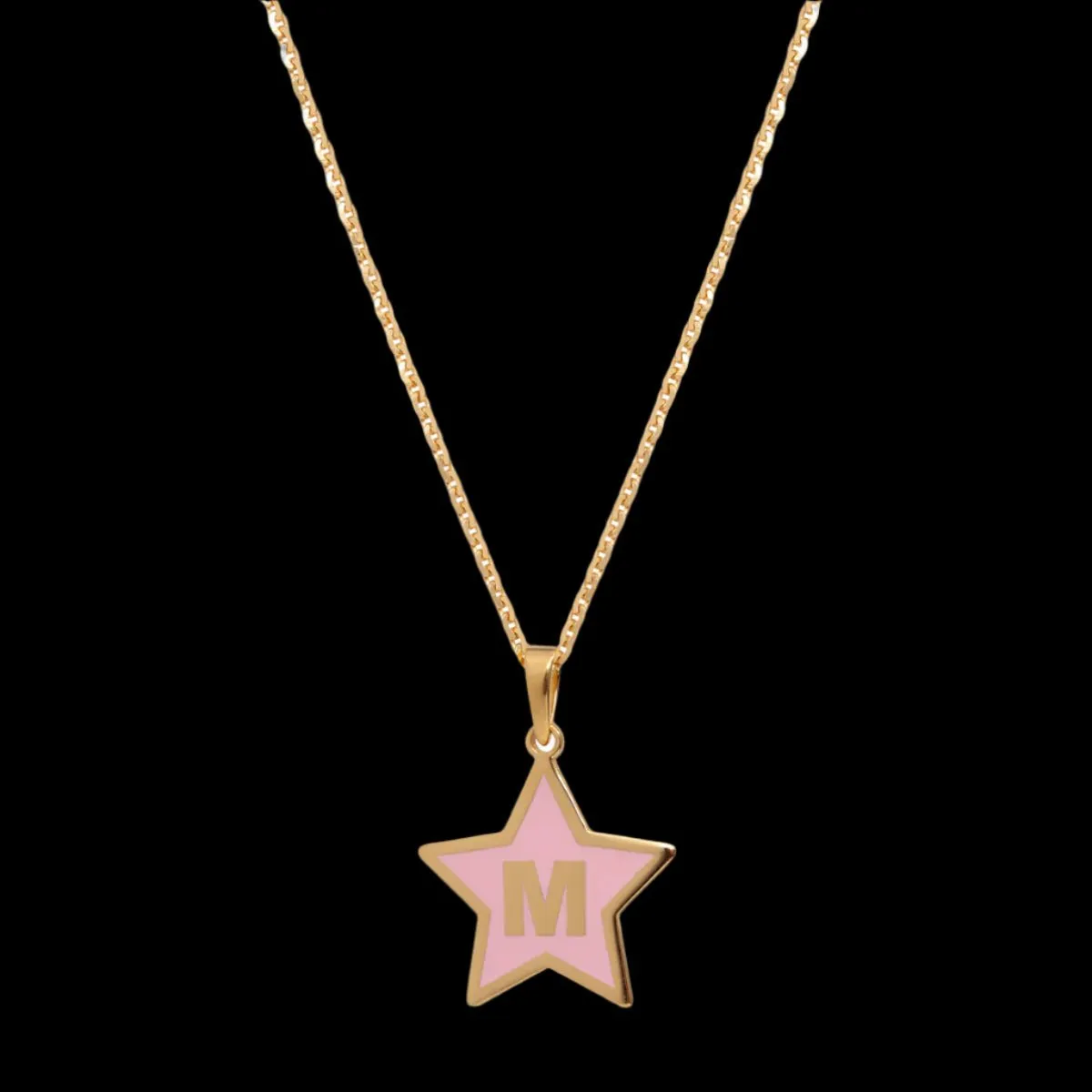 YGP Sterling Pink Enamel Star Initial 'M' Pendant